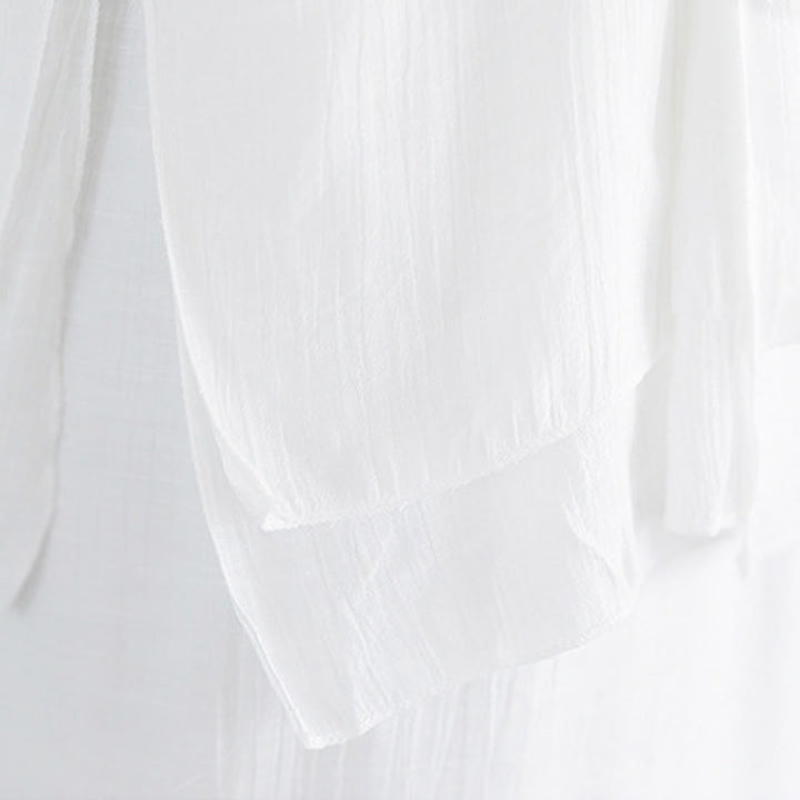 Buddha Stones ​​2-teiliges Set: Weißes, einfarbiges Hemd mit Froschknopfleiste, Dreiviertelärmel, weite Hose, Meditations- und Zen-Kleidung für Damen - image 13