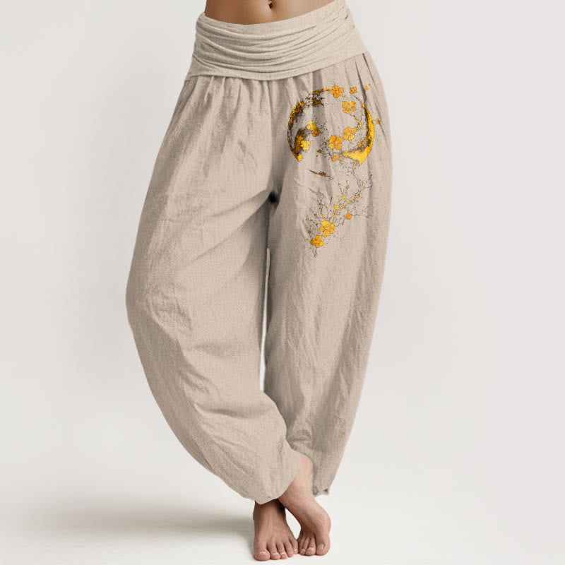 Buddha Stones Haremshose aus reiner Baumwolle mit farbenfrohem Mondblumen-Rankenmuster und elastischem Bund für Damen - Bräunen - US16, UK/AU20, EU48 (3XL) - image 11