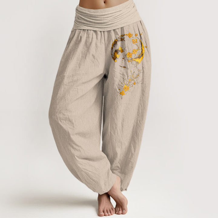 Buddha Stones Haremshose aus reiner Baumwolle mit farbenfrohem Mondblumen-Rankenmuster und elastischem Bund für Damen - Bräunen - US16, UK/AU20, EU48 (3XL) - image 11