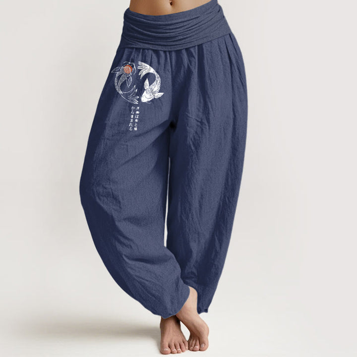 Damen-Haremshose aus reiner Baumwolle mit Koi-Fisch-Muster und elastischem Bund (Buddha Stones) - Dunkelschieferblau - US16, UK/AU20, EU48 (3XL) - image 8