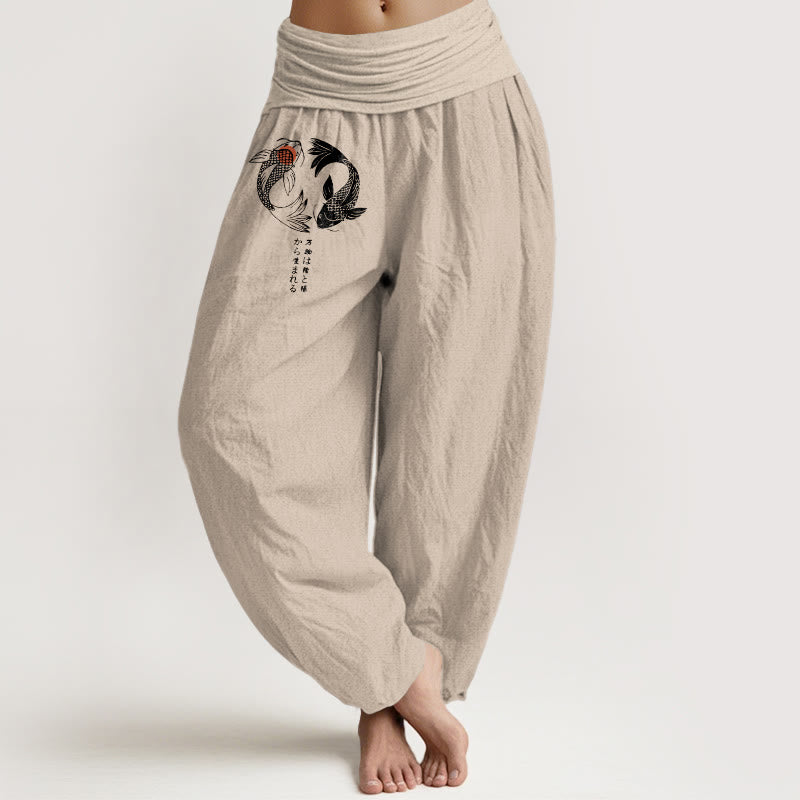 Damen-Haremshose aus reiner Baumwolle mit Koi-Fisch-Muster und elastischem Bund (Buddha Stones) - Bräunen - US16, UK/AU20, EU48 (3XL) - image 11