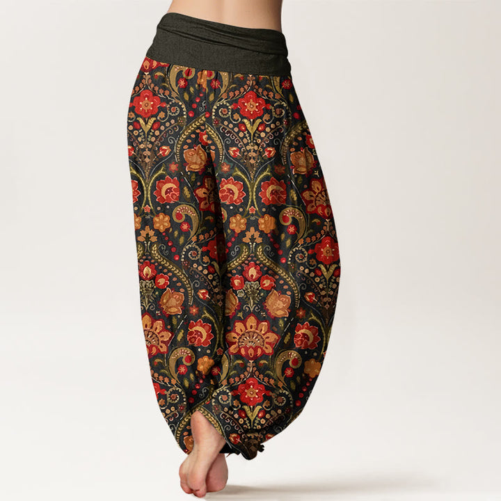 Baumwoll-Haremshose mit Buddha Stones -Motiv, buntem Blumen- und Blättermuster, elastischem Bund für Damen - image 1