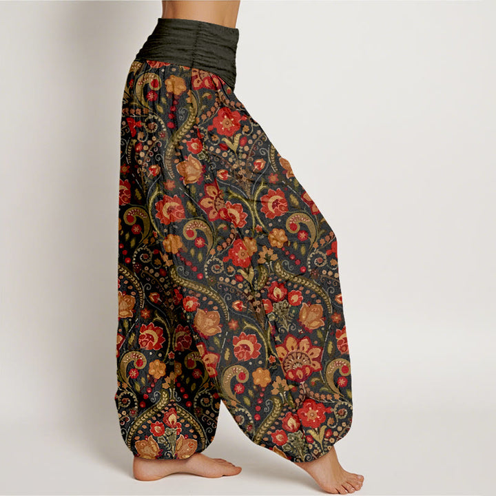 Baumwoll-Haremshose mit Buddha Stones -Motiv, buntem Blumen- und Blättermuster, elastischem Bund für Damen - image 2