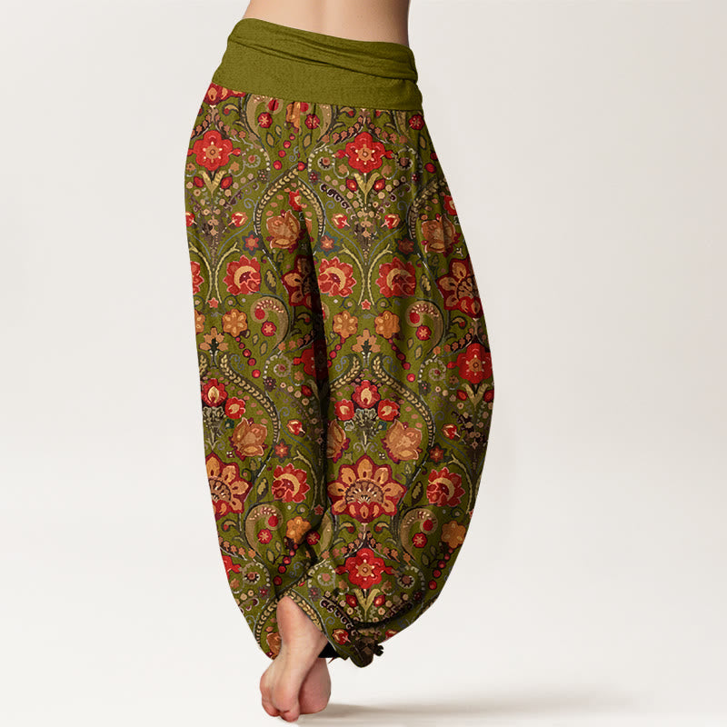 Baumwoll-Haremshose mit Buddha Stones -Motiv, buntem Blumen- und Blättermuster, elastischem Bund für Damen - image 6