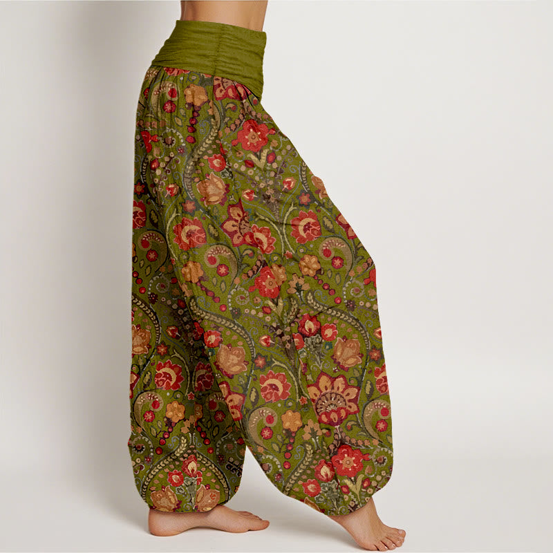 Baumwoll-Haremshose mit Buddha Stones -Motiv, buntem Blumen- und Blättermuster, elastischem Bund für Damen - image 7