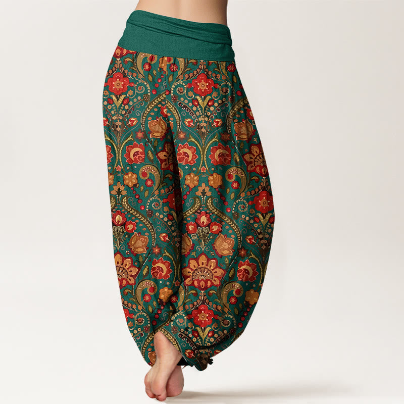 Baumwoll-Haremshose mit Buddha Stones -Motiv, buntem Blumen- und Blättermuster, elastischem Bund für Damen - image 9