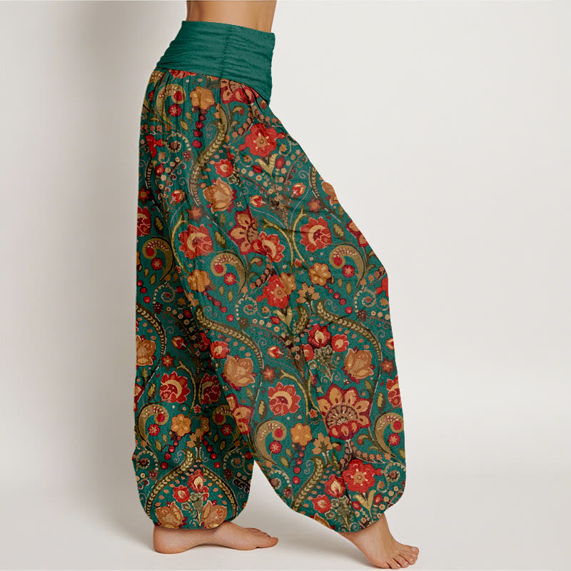 Baumwoll-Haremshose mit Buddha Stones -Motiv, buntem Blumen- und Blättermuster, elastischem Bund für Damen - image 10