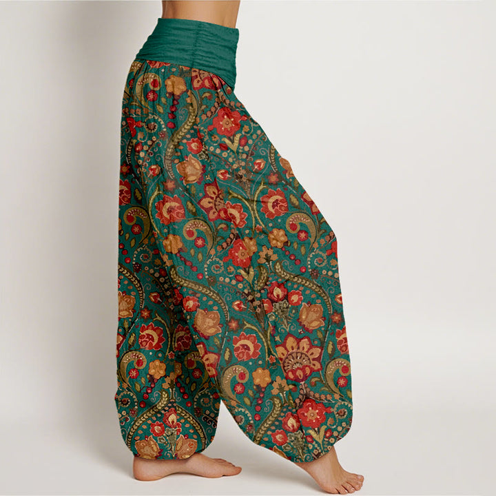 Baumwoll-Haremshose mit Buddha Stones -Motiv, buntem Blumen- und Blättermuster, elastischem Bund für Damen - image 10