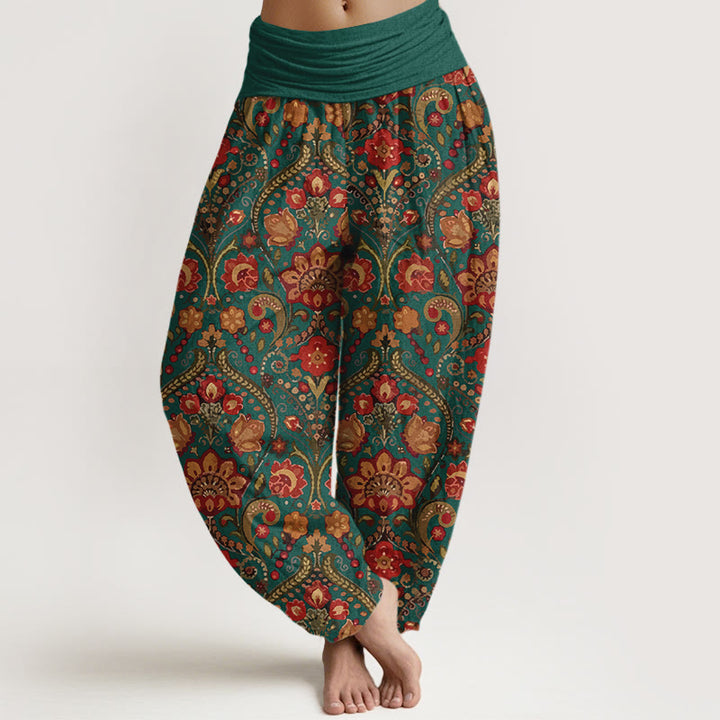 Baumwoll-Haremshose mit Buddha Stones -Motiv, buntem Blumen- und Blättermuster, elastischem Bund für Damen - Türkis - US16, UK/AU20, EU48 (3XL) - image 8