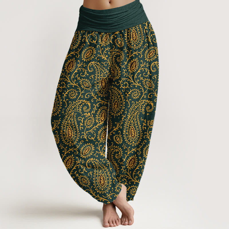 Buddha Stones, Baumwolle, farbenfrohes Paisley-Muster, Damen-Haremshose mit elastischem Bund - Dunkelgrün - US16, UK/AU20, EU48 (3XL) - image 0