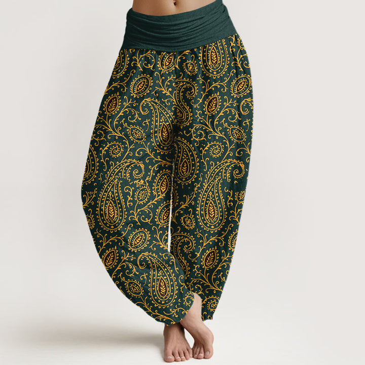 Buddha Stones, Baumwolle, farbenfrohes Paisley-Muster, Damen-Haremshose mit elastischem Bund - Dunkelgrün - US16, UK/AU20, EU48 (3XL) - image 0