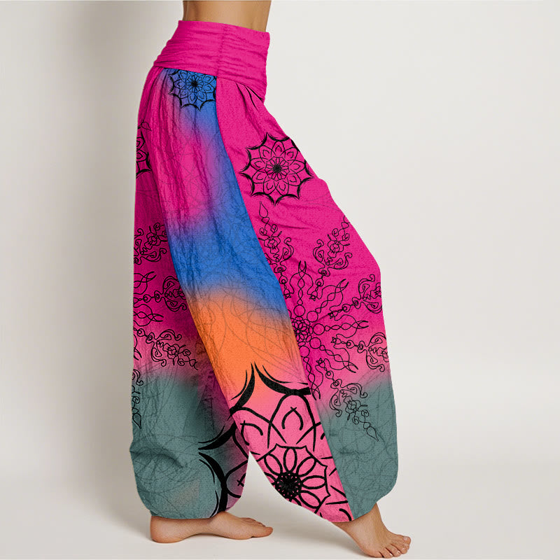 Buddha Stones, Baumwoll-Haremshose mit farbenfrohem Mandala-Muster, elastischem Bund für Damen - image 2