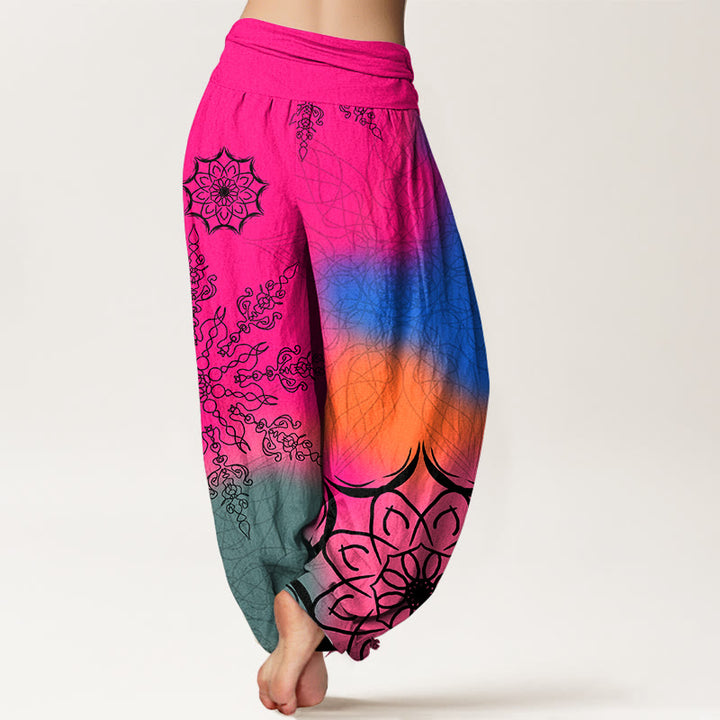 Buddha Stones, Baumwoll-Haremshose mit farbenfrohem Mandala-Muster, elastischem Bund für Damen - image 1