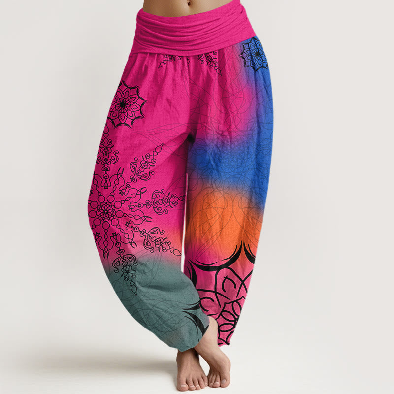 Buddha Stones, Baumwoll-Haremshose mit farbenfrohem Mandala-Muster, elastischem Bund für Damen - Tiefrosa - US16, UK/AU20, EU48 (3XL) - image 0