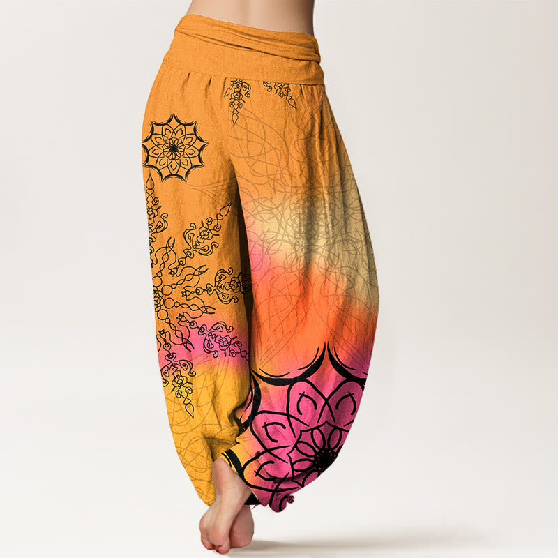 Buddha Stones, Baumwoll-Haremshose mit farbenfrohem Mandala-Muster, elastischem Bund für Damen - image 6