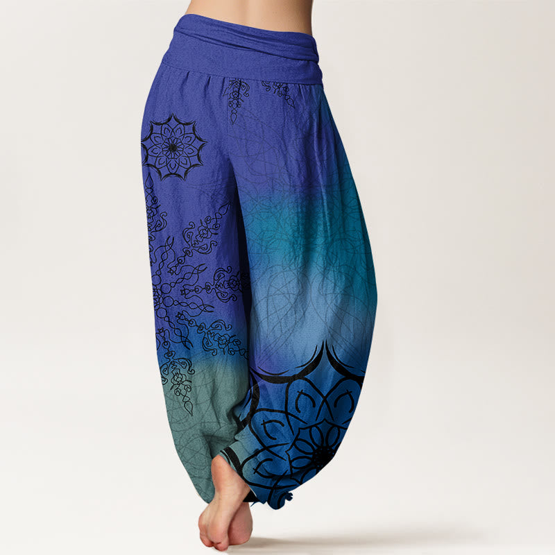 Buddha Stones, Baumwoll-Haremshose mit farbenfrohem Mandala-Muster, elastischem Bund für Damen - image 9