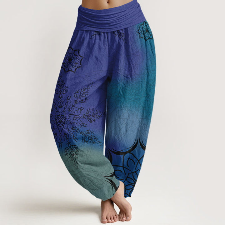 Buddha Stones, Baumwoll-Haremshose mit farbenfrohem Mandala-Muster, elastischem Bund für Damen - Schieferblau - US16, UK/AU20, EU48 (3XL) - image 8
