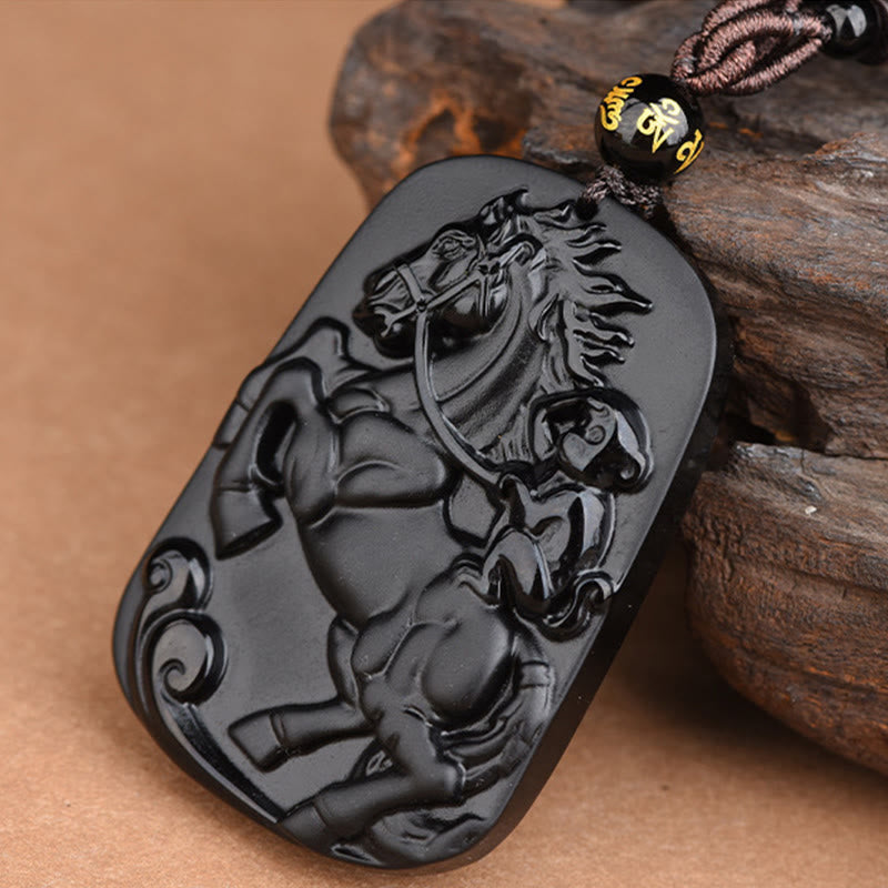 Buddha Stones ​​Jahr des Pferdes Affenmotiv Schwarze Obsidian-Halskette mit Reinigungsanhänger - image 10