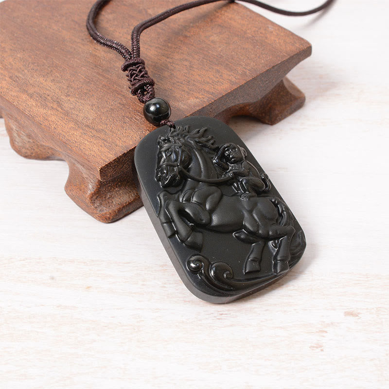 Buddha Stones ​​Jahr des Pferdes Affenmuster Om Mani Padme Hum Schwarze Obsidian-Halskette mit Anhänger - image 14