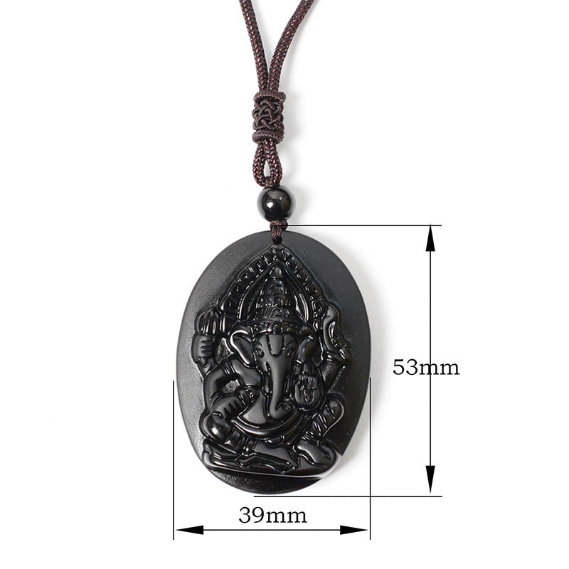 Buddha Stones Ganesh-Elefanten-Relief-Design-Halskette-Anhänger aus natürlichem schwarzem Obsidian - image 9
