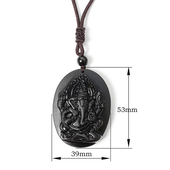 Buddha Stones Ganesh-Elefanten-Relief-Design-Halskette-Anhänger aus natürlichem schwarzem Obsidian - image 9