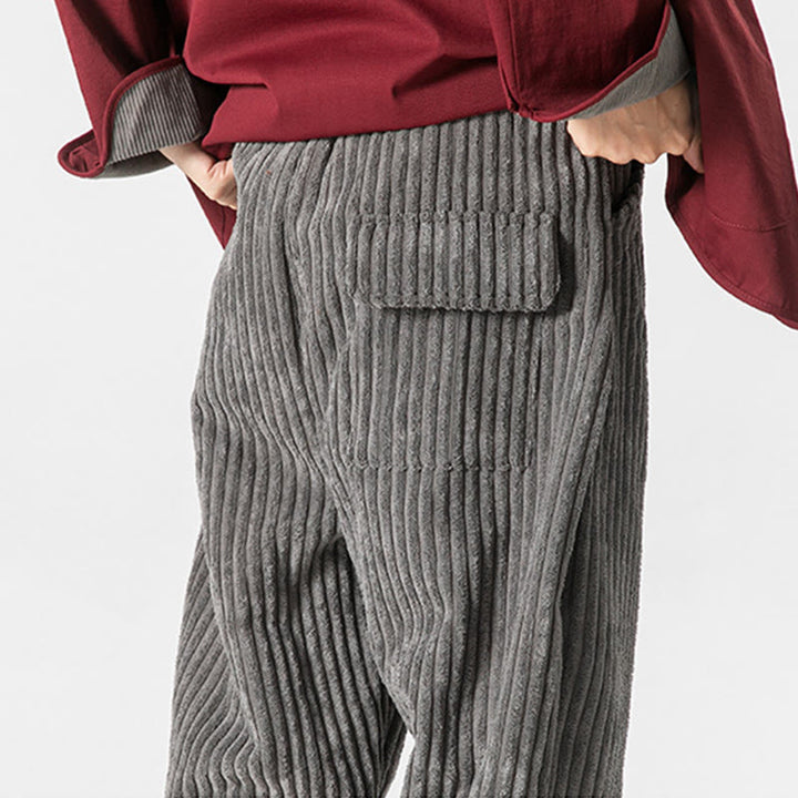 Buddha Stones Winter Cordhose für Herren, einfarbig, knöchellang, mit Taschen - image 13