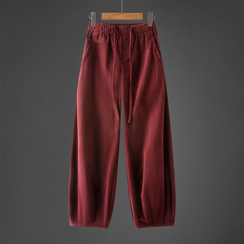 Buddha Stones Winter Herren Cordhose mit Kordelzug, schlichtem elastischem Bund und Taschen - Dunkelrot - US/ UK/AU46, EU56 (5XL) - image 10