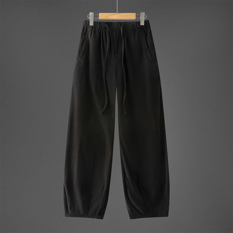 Buddha Stones Winter Herren Cordhose mit Kordelzug, schlichtem elastischem Bund und Taschen - Schwarz - US/ UK/AU46, EU56 (5XL) - image 8