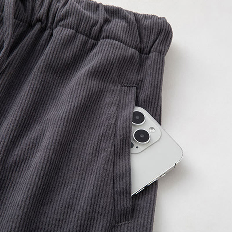 Buddha Stones Winter Herren Cordhose mit Kordelzug, schlichtem elastischem Bund und Taschen - image 5