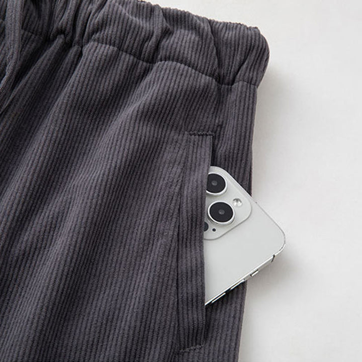 Buddha Stones Winter Herren Cordhose mit Kordelzug, schlichtem elastischem Bund und Taschen - image 5