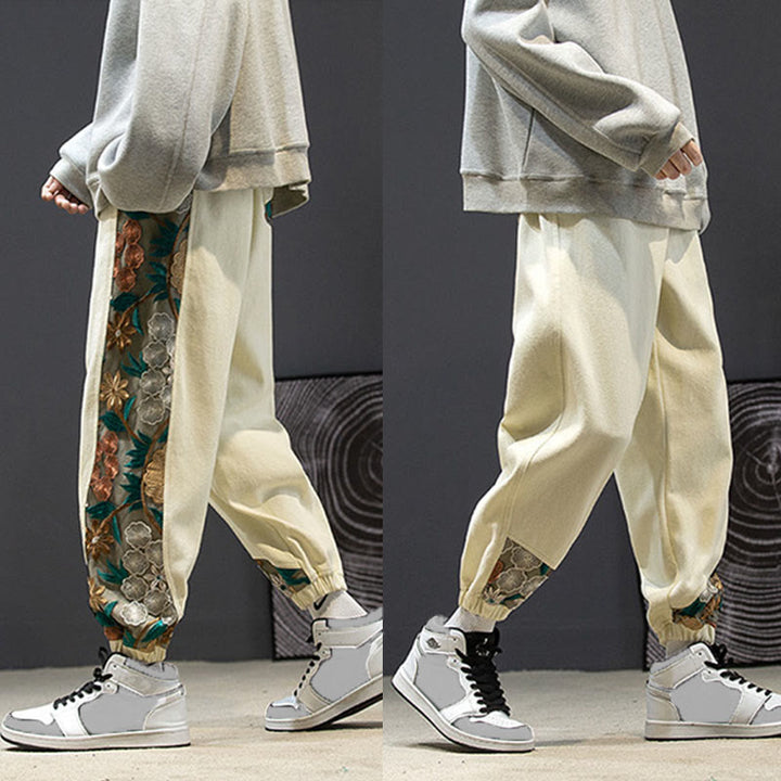 Buddha Stones Frühlings-Herrenhose aus Baumwolle mit besticktem Blumenmuster und Taschen - image 25