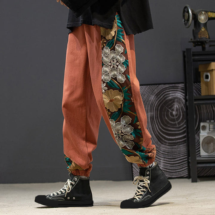 Buddha Stones Frühlings-Herrenhose aus Baumwolle mit besticktem Blumenmuster und Taschen - IndianRed - US/ UK/AU46, EU56 (5XL) - image 5
