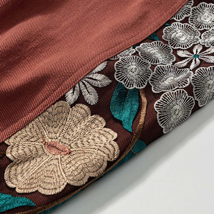 Buddha Stones Frühlings-Herrenhose aus Baumwolle mit besticktem Blumenmuster und Taschen - image 10