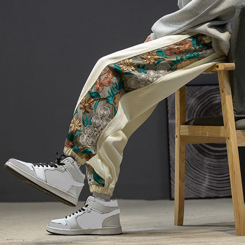 Buddha Stones Frühlings-Herrenhose aus Baumwolle mit besticktem Blumenmuster und Taschen - image 23