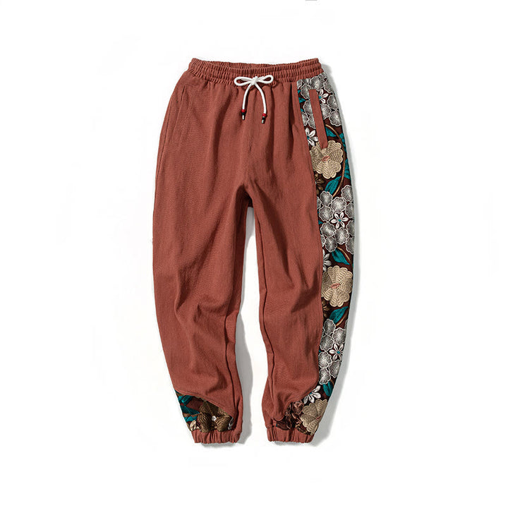 Buddha Stones Frühlings-Herrenhose aus Baumwolle mit besticktem Blumenmuster und Taschen - image 13