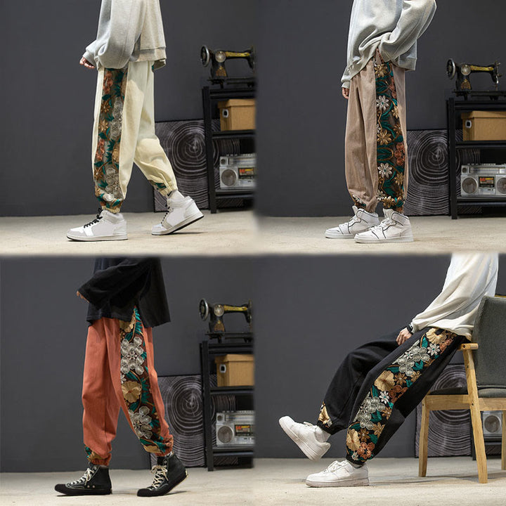 Buddha Stones Frühlings-Herrenhose aus Baumwolle mit besticktem Blumenmuster und Taschen - image 26