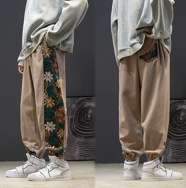 Buddha Stones Frühlings-Herrenhose aus Baumwolle mit besticktem Blumenmuster und Taschen - image 19