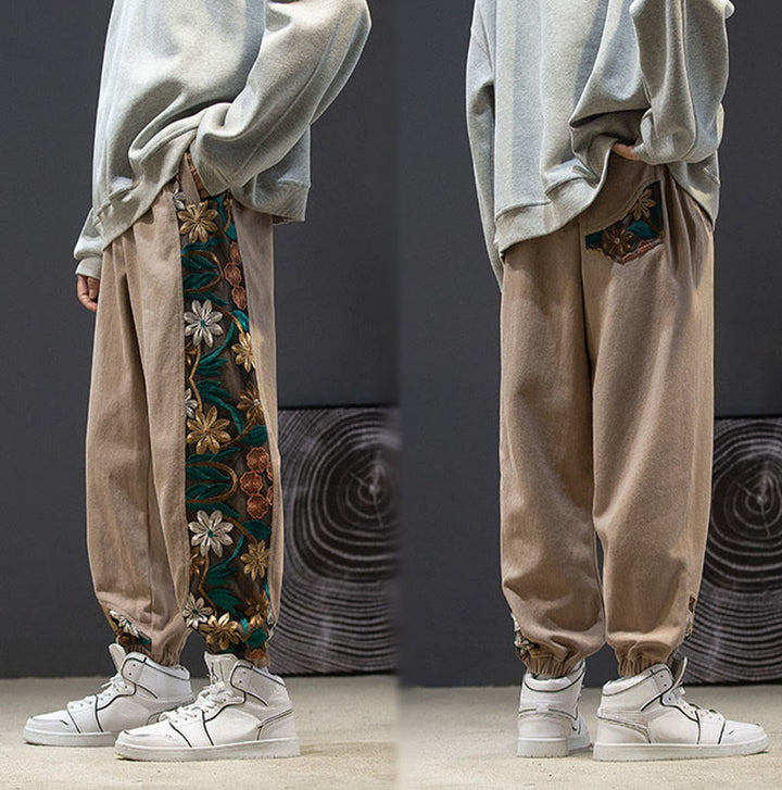 Buddha Stones Frühlings-Herrenhose aus Baumwolle mit besticktem Blumenmuster und Taschen - image 19
