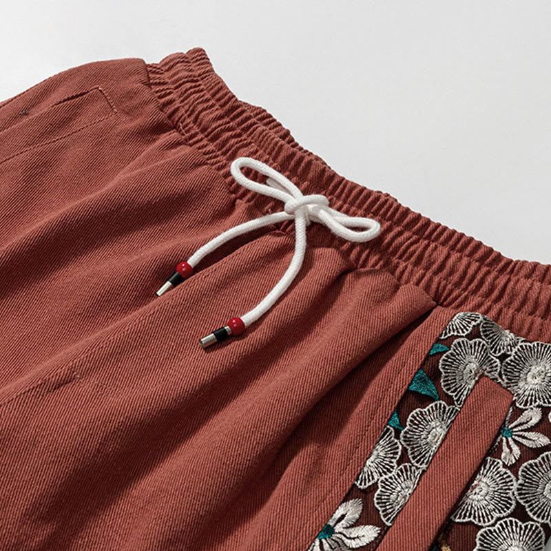 Buddha Stones Frühlings-Herrenhose aus Baumwolle mit besticktem Blumenmuster und Taschen - image 9