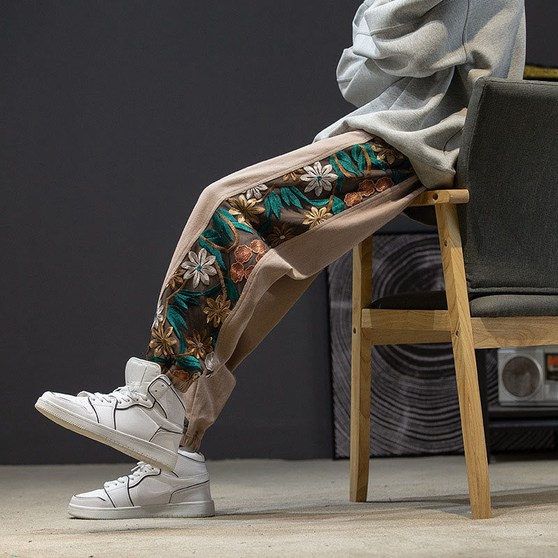 Buddha Stones Frühlings-Herrenhose aus Baumwolle mit besticktem Blumenmuster und Taschen - image 18