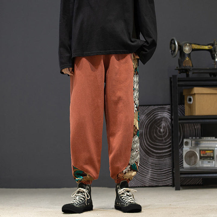 Buddha Stones Frühlings-Herrenhose aus Baumwolle mit besticktem Blumenmuster und Taschen - image 6