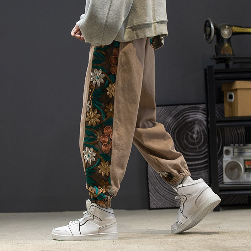 Buddha Stones Frühlings-Herrenhose aus Baumwolle mit besticktem Blumenmuster und Taschen - image 15