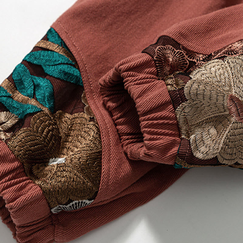 Buddha Stones Frühlings-Herrenhose aus Baumwolle mit besticktem Blumenmuster und Taschen - image 11