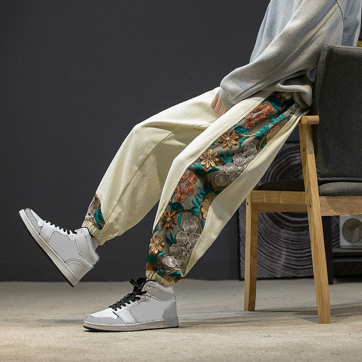 Buddha Stones Frühlings-Herrenhose aus Baumwolle mit besticktem Blumenmuster und Taschen - image 24
