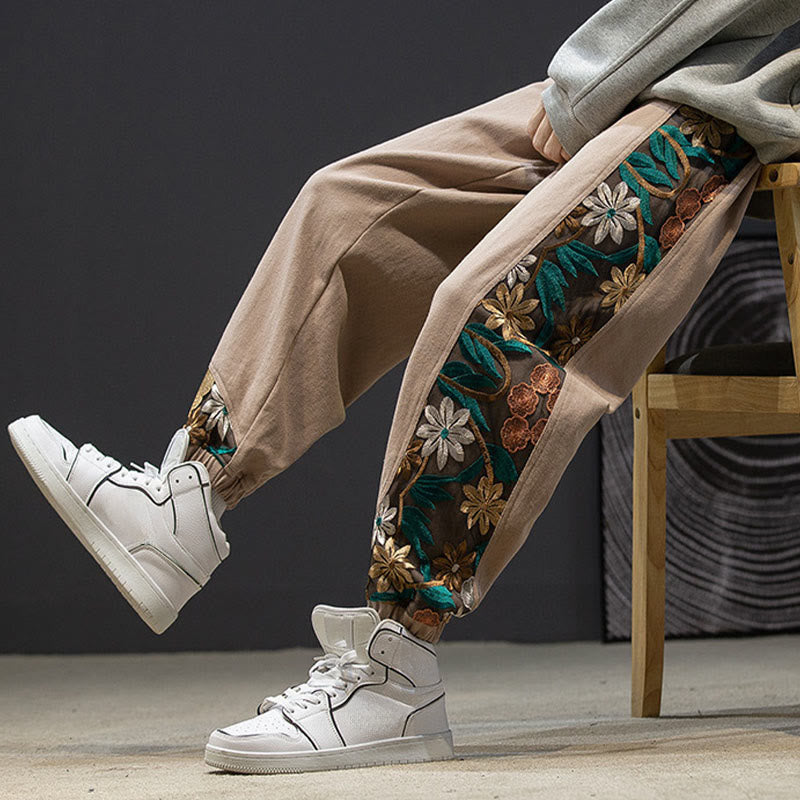 Buddha Stones Frühlings-Herrenhose aus Baumwolle mit besticktem Blumenmuster und Taschen - image 17