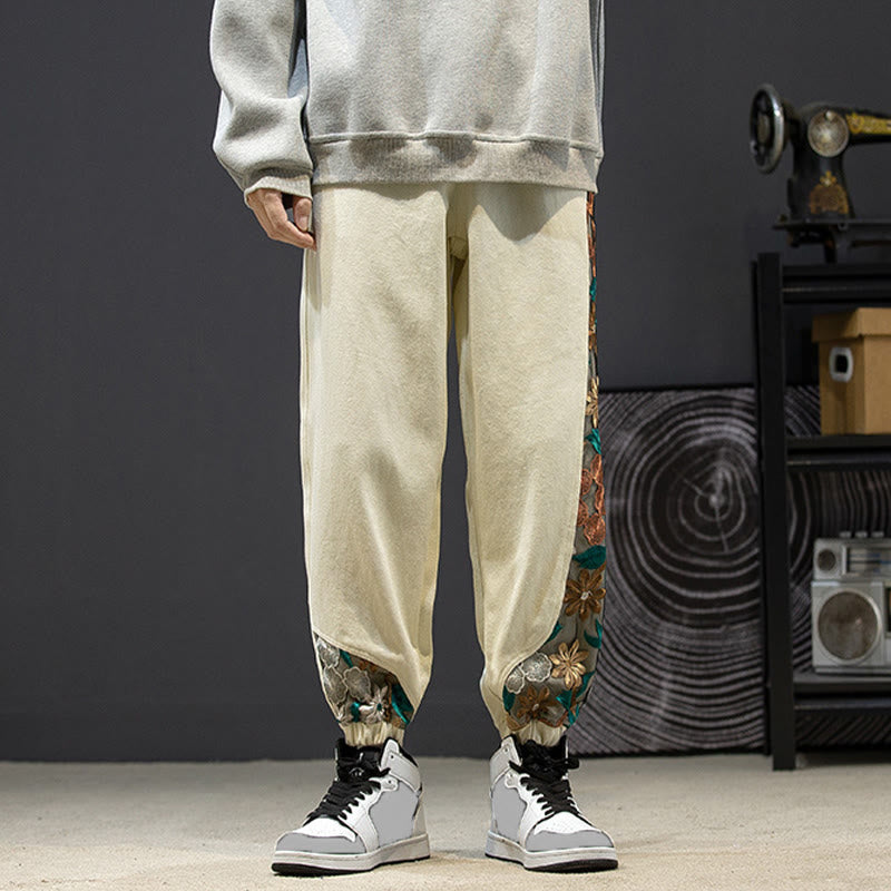 Buddha Stones Frühlings-Herrenhose aus Baumwolle mit besticktem Blumenmuster und Taschen - image 21