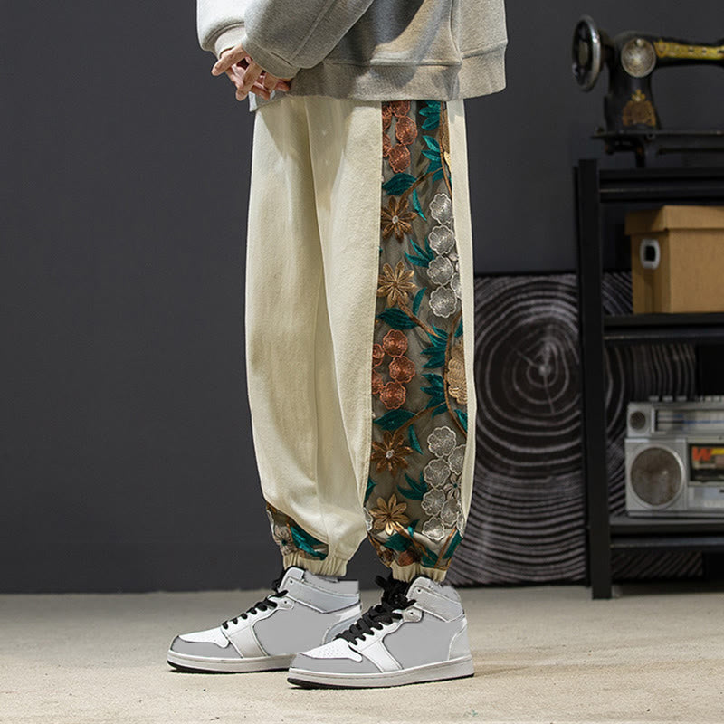 Buddha Stones Frühlings-Herrenhose aus Baumwolle mit besticktem Blumenmuster und Taschen - image 22