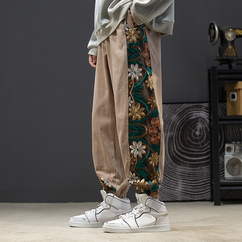 Buddha Stones Frühlings-Herrenhose aus Baumwolle mit besticktem Blumenmuster und Taschen - BurlyWood - US/ UK/AU46, EU56 (5XL) - image 14