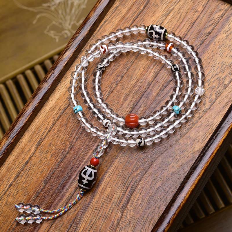 Buddha Stones 108 Perlen Liuli Crystal Dzi Bead Achat Blessings Quaste Mala - image 1