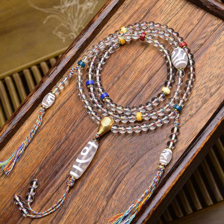 Buddha Stones 108 Perlen Liuli Crystal Dzi Bead Achat Blessings Quaste Mala - Stil 3 - 6 mm - image 13